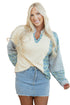 Mixed Print Patchwork Split Neck Long Sleeve Top