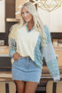 Mixed Print Patchwork Split Neck Long Sleeve Top