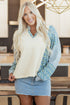 Mixed Print Patchwork Split Neck Long Sleeve Top