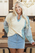 Mixed Print Patchwork Split Neck Long Sleeve Top
