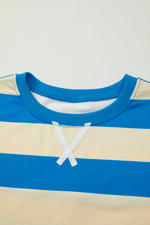 Mixed Print Patchwork Stripe Drop Shoulder Pullover Sweatshirt