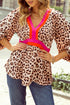 Mixed Print Patchwork V Neck Balloon Sleeve Babydoll Blouse