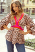 Mixed Print Patchwork V Neck Balloon Sleeve Babydoll Blouse