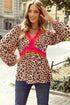 Mixed Print Patchwork V Neck Balloon Sleeve Babydoll Blouse