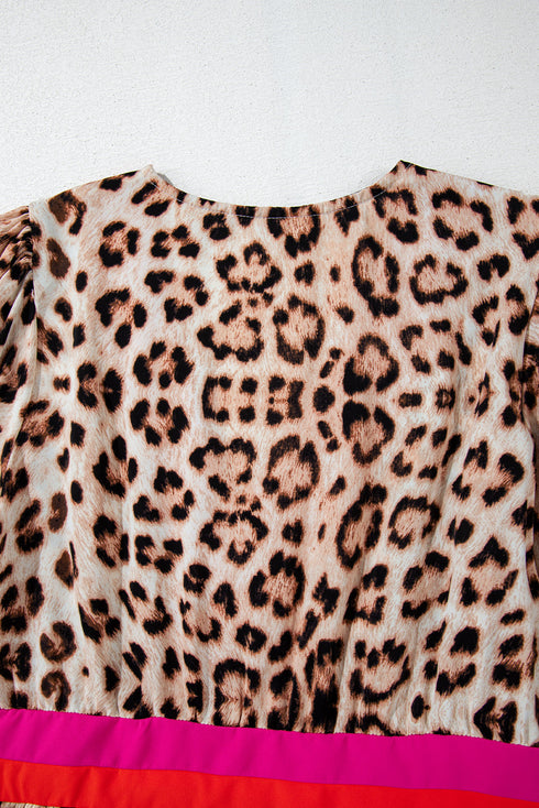 Mixed Print Patchwork V Neck Balloon Sleeve Babydoll Blouse