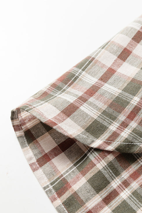 Mixed Print Plaid And Stripe Button Down Shirt