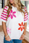 Mixed Print Puff Short Sleeve Pullover Sweater