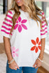 Mixed Print Puff Short Sleeve Pullover Sweater