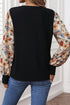 Mixed Print Puff Sleeve Round Neck Long Sleeve Top