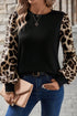 Mixed Print Puff Sleeve Round Neck Long Sleeve Top