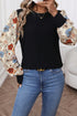 Mixed Print Puff Sleeve Round Neck Long Sleeve Top