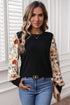Mixed Print Puff Sleeve Round Neck Long Sleeve Top