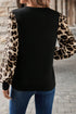 Mixed Print Puff Sleeve Round Neck Long Sleeve Top
