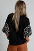 Mixed Print Puff Sleeve Split Neck Oversized Top