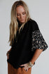 Mixed Print Puff Sleeve Split Neck Oversized Top