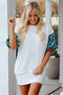 Mixed Print Puff Sleeve Split Neck Oversized Top