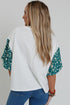 Mixed Print Puff Sleeve Split Neck Oversized Top