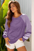 Mixed Print Raglan Sleeve Heathered Knit Top