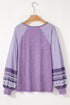 Mixed Print Raglan Sleeve Heathered Knit Top
