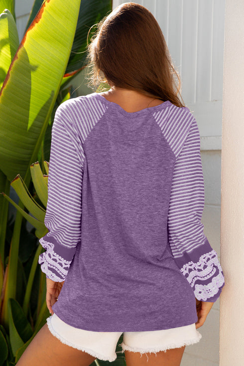 Mixed Print Raglan Sleeve Heathered Knit Top