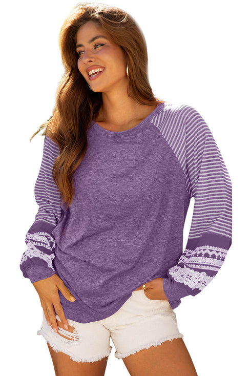 Mixed Print Raglan Sleeve Heathered Knit Top