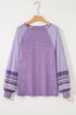 Mixed Print Raglan Sleeve Heathered Knit Top
