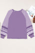 Mixed Print Raglan Sleeve Heathered Knit Top