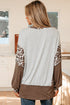 Mixed Print Raw Edge Long Sleeve Tunic Top
