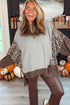 Mixed Print Raw Edge Long Sleeve Tunic Top