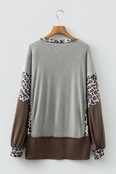 Mixed Print Raw Edge Long Sleeve Tunic Top
