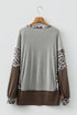 Mixed Print Raw Edge Long Sleeve Tunic Top