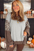 Mixed Print Raw Edge Long Sleeve Tunic Top