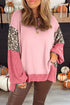 Mixed Print Raw Edge Long Sleeve Tunic Top