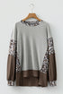 Mixed Print Raw Edge Long Sleeve Tunic Top