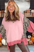Mixed Print Raw Edge Long Sleeve Tunic Top