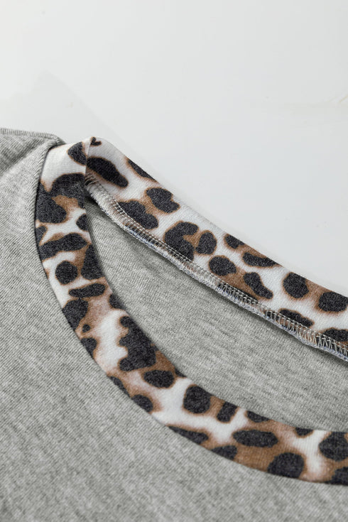 Mixed Print Raw Edge Long Sleeve Tunic Top
