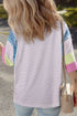 Mixed Print Raw Edge Patchwork Bracelet Sleeve Blouse