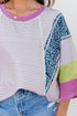 Mixed Print Raw Edge Patchwork Bracelet Sleeve Blouse