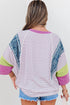Mixed Print Raw Edge Patchwork Bracelet Sleeve Blouse