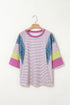 Mixed Print Raw Edge Patchwork Bracelet Sleeve Blouse