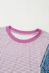 Mixed Print Raw Edge Patchwork Bracelet Sleeve Blouse