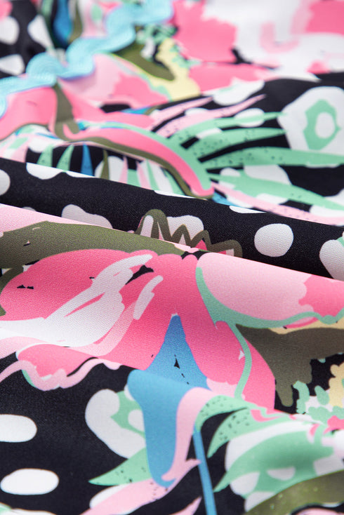 Mixed Print Ric Rac Trim Tiered Mini Dress