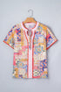 Mixed Print Rick Rack Contrast Trim V Neck Blouse
