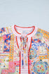 Mixed Print Rick Rack Contrast Trim V Neck Blouse