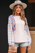 Mixed Print Ricrac Trim Puff Sleeve Cotton Blouse