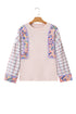 Mixed Print Ricrac Trim Puff Sleeve Cotton Blouse
