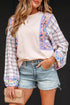 Mixed Print Ricrac Trim Puff Sleeve Cotton Blouse