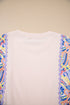 Mixed Print Ricrac Trim Puff Sleeve Cotton Blouse