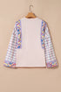 Mixed Print Ricrac Trim Puff Sleeve Cotton Blouse