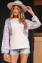 Mixed Print Ricrac Trim Puff Sleeve Cotton Blouse